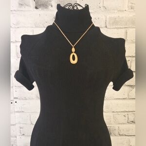 Rachel Vintage Gold Tone Oval Teardrop Pendant Statement Necklace